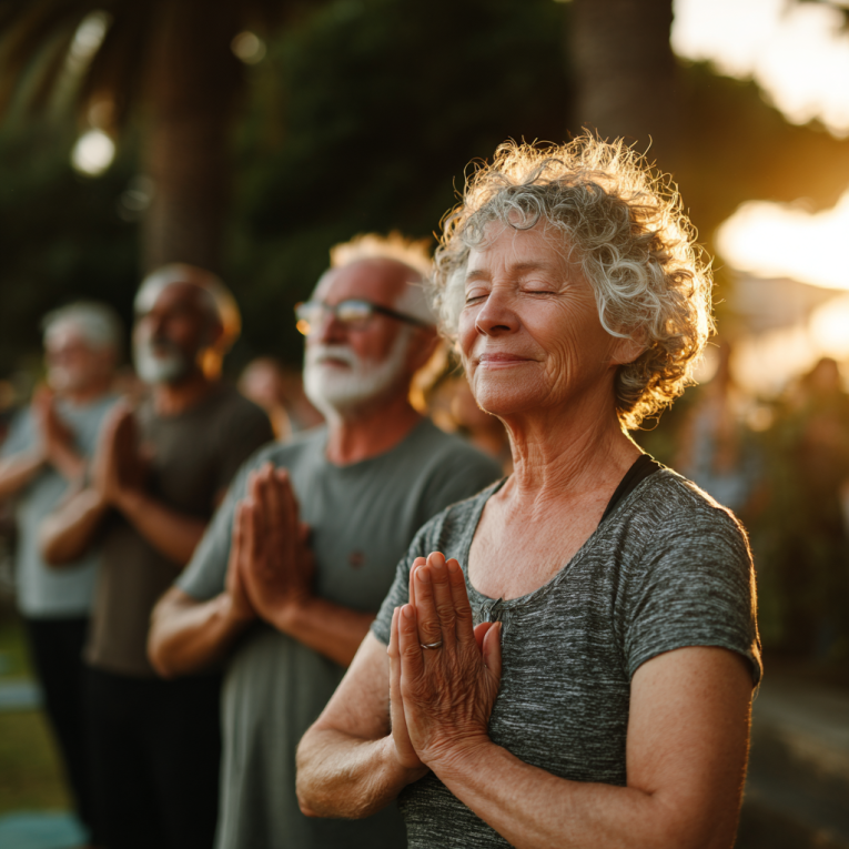 Adulto mayor estirando